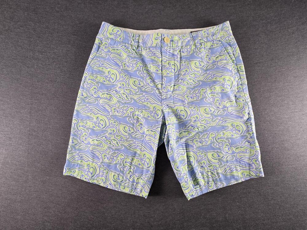 Vineyard Vines Shorts Mens 32 Blue Shark Print Chino 9 Inch Inseam Cotton Summer